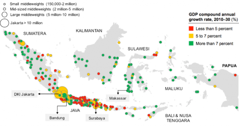 Annual GDP growth of Indonesian cities